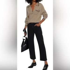 Khaite Kerrie black leather paneled high rise straight leg Jean size 25